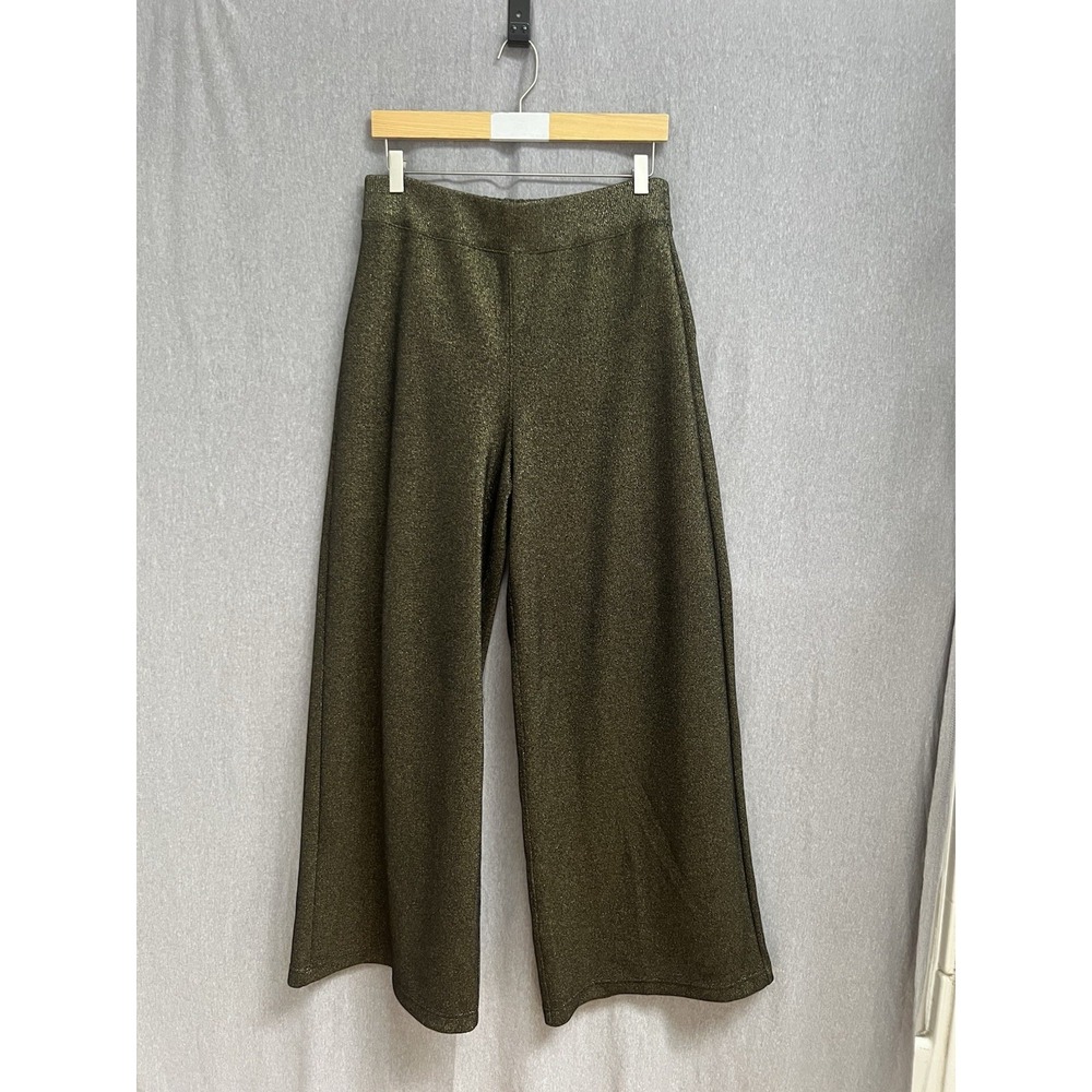 Spanx Air Essentials Shimmer Wide Leg High Rise Pull On Pants Gold Black Sz L